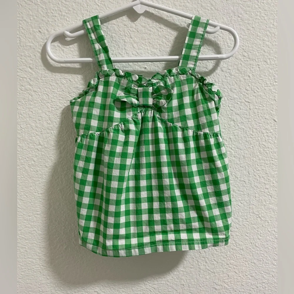 Janie and Jack green and white gingham tank top